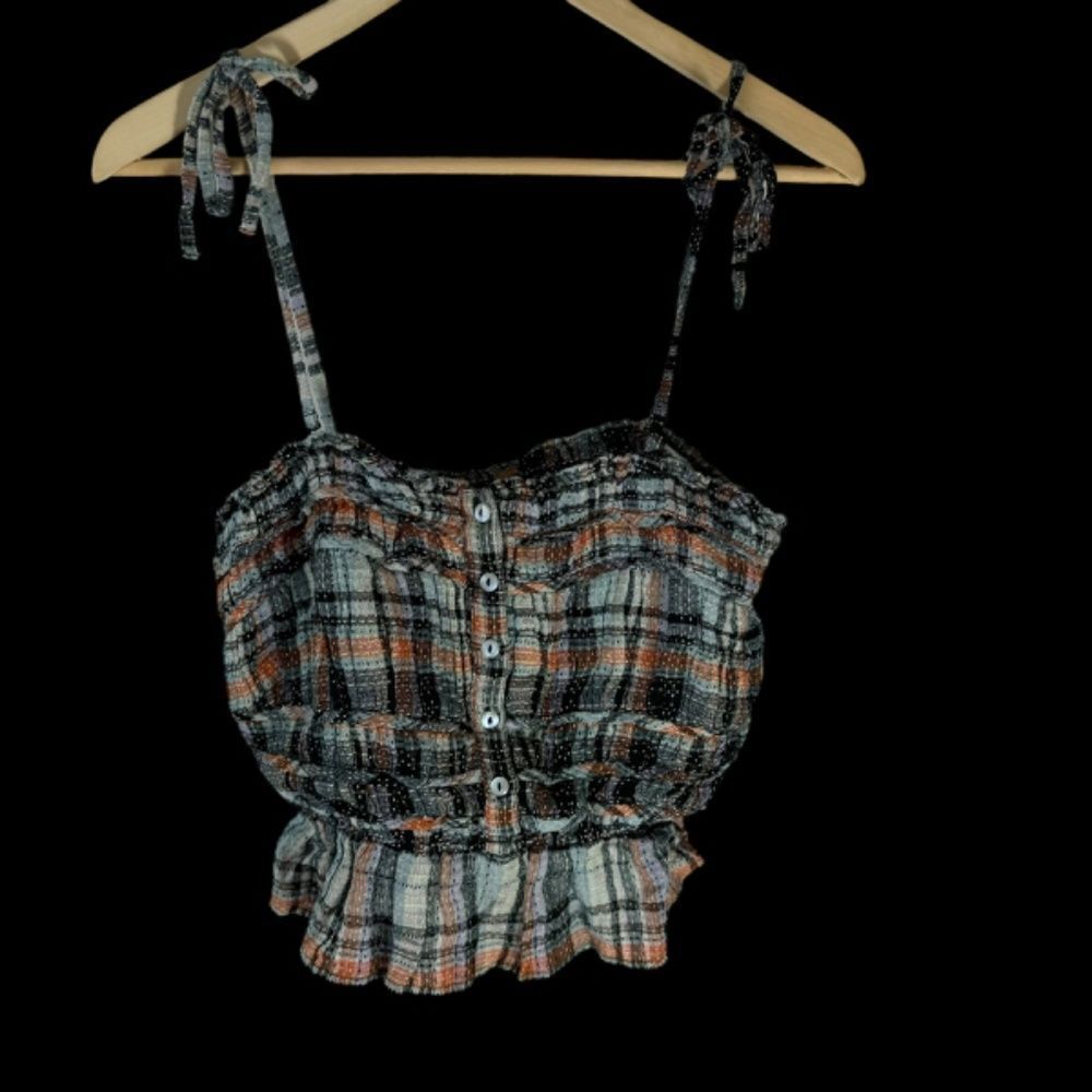 Free People Henrietta Square Neck Plaid Crop Top‎ Sz S